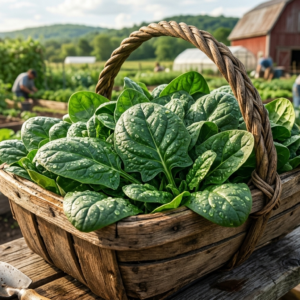 Fresh organic spinach leaves harvested from GreenCart Harvest organic farms